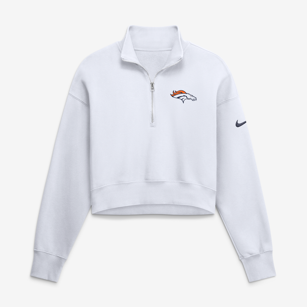 Women's Nike White Denver Broncos Oversized Phoenix Fleece Cropped Quarter-Zip Sweatshirt