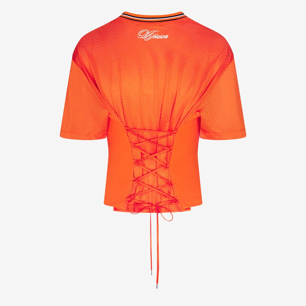 Women's Orange Denver Broncos Lace-Back V-Neck T-Shirt