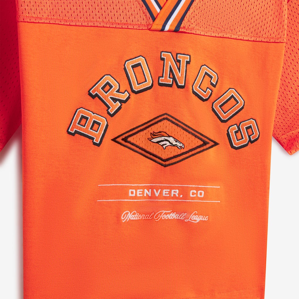 Women's Orange Denver Broncos Lace-Back V-Neck T-Shirt