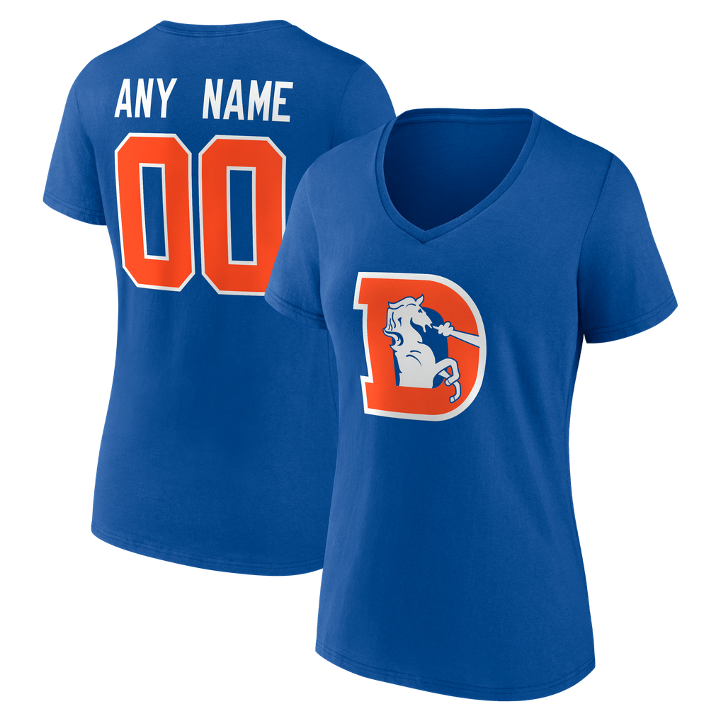 Women's Royal Denver Broncos Team Authentic Classic Personalized Name & Number V-Neck T-Shirt