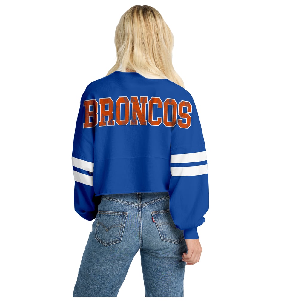 Women's Spirit Jersey  Navy Denver Broncos Oversized Cropped Stripe Long Sleeve T-Shirt