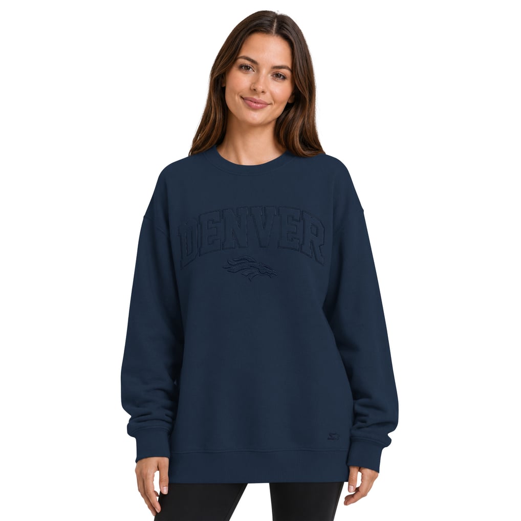 Women's Starter  Navy Denver Broncos Athleisure Oversized Fleece Sweatshirt