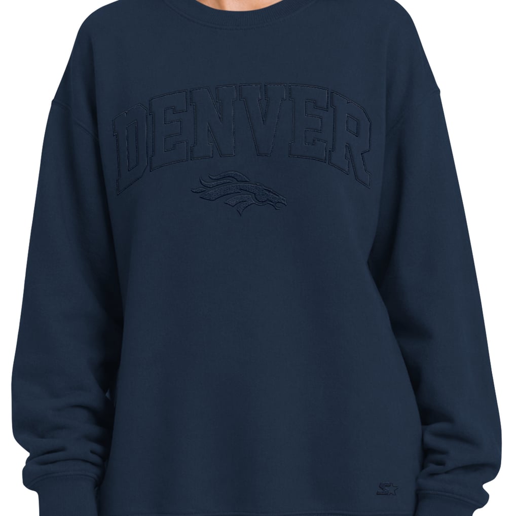 Women's Starter  Navy Denver Broncos Athleisure Oversized Fleece Sweatshirt
