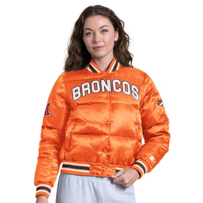 Denver Broncos Starter Women's Pump Fake Puffer Full Snap Cropped Jacket - Orange