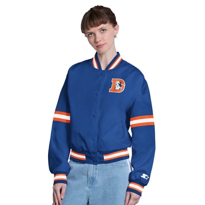  Denver Broncos Starter Women's Satin Varsity Full-Snap Jacket - Royal