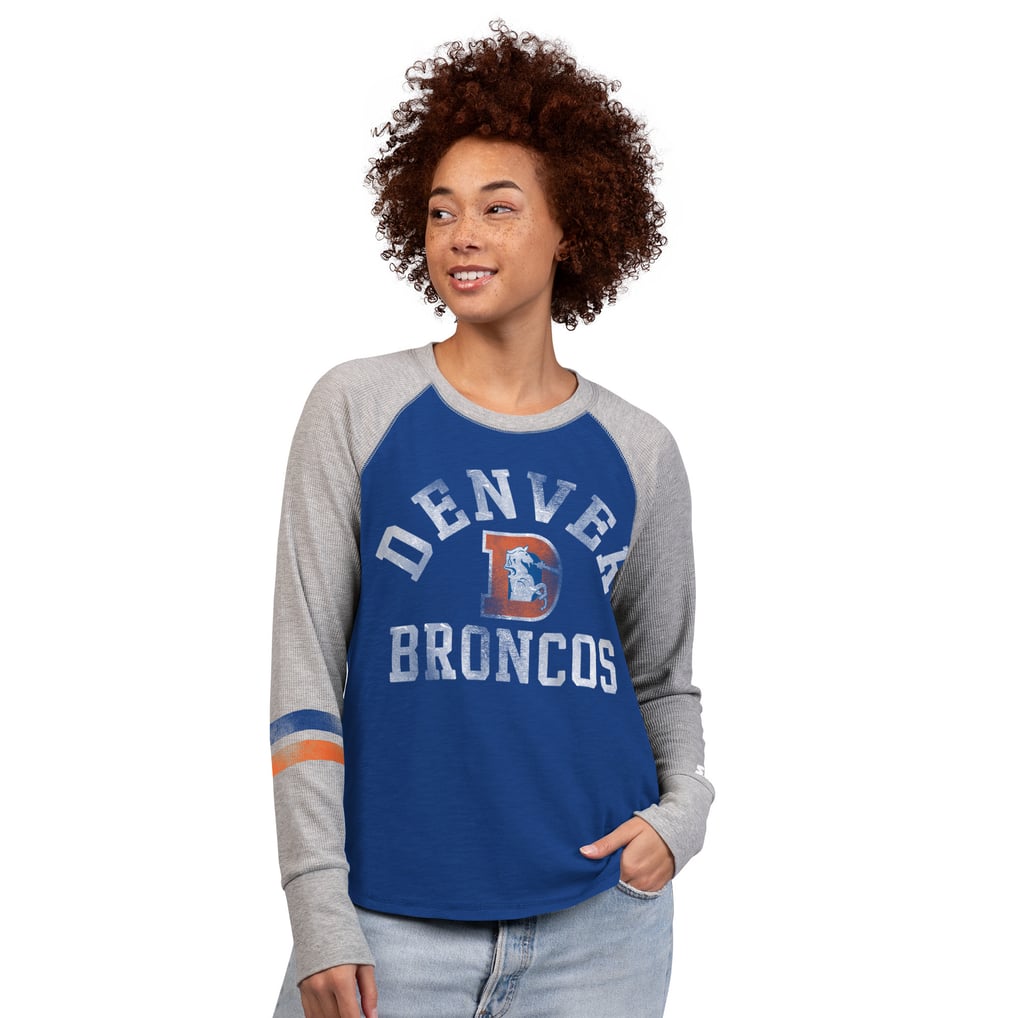 Women's Starter  Royal/Gray Denver Broncos Throwback Waffle-Knit Raglan Long Sleeve T-Shirt