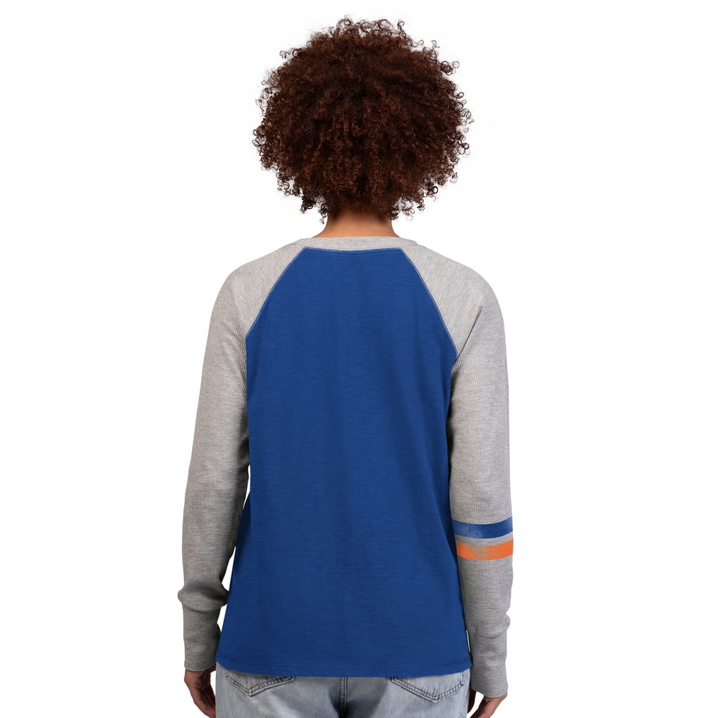 Women's Starter  Royal/Gray Denver Broncos Throwback Waffle-Knit Raglan Long Sleeve T-Shirt