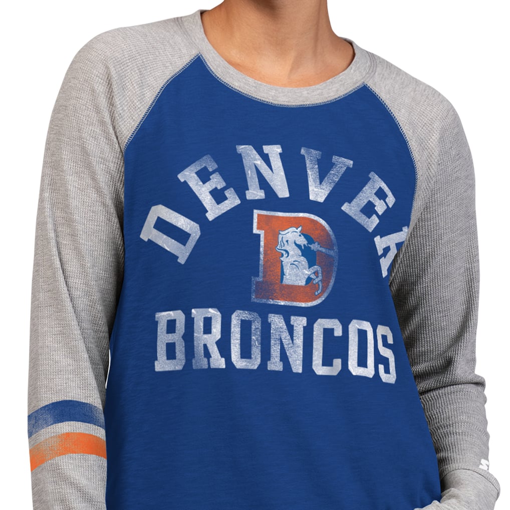 Women's Starter  Royal/Gray Denver Broncos Throwback Waffle-Knit Raglan Long Sleeve T-Shirt
