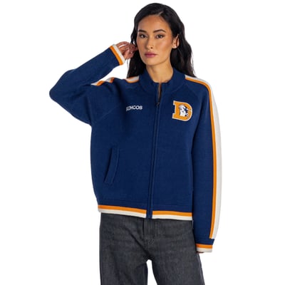 Denver Broncos The Wild Collective Women's Raglan Tri-Blend Full-Zip Sweater - Navy