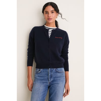Denver Broncos Tuckernuck Women's Riley Full-Button Cashmere Cardigan - Navy