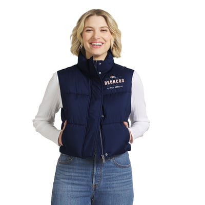  Denver Broncos WEAR by Erin Andrews Women's Cropped Puffer Full-Zip Vest - Navy
