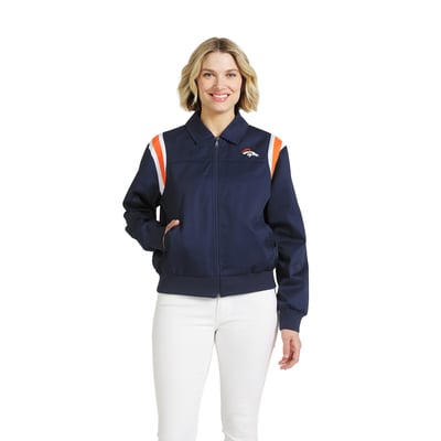  Denver Broncos WEAR by Erin Andrews Women's Shoulder Stripe Twill Full-Zip Jacket - Navy