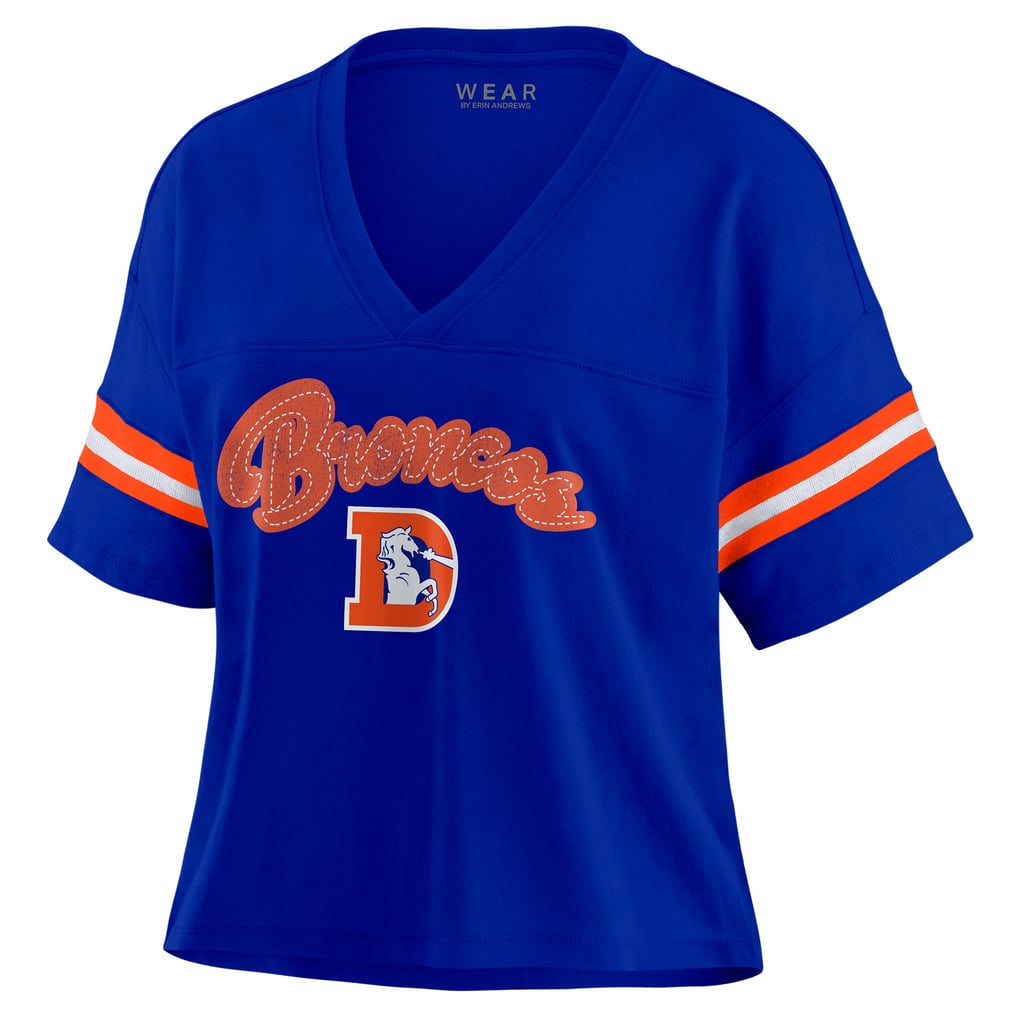 Women's WEAR by Erin Andrews Royal Denver Broncos Color Block Boxy V-Neck T-Shirt