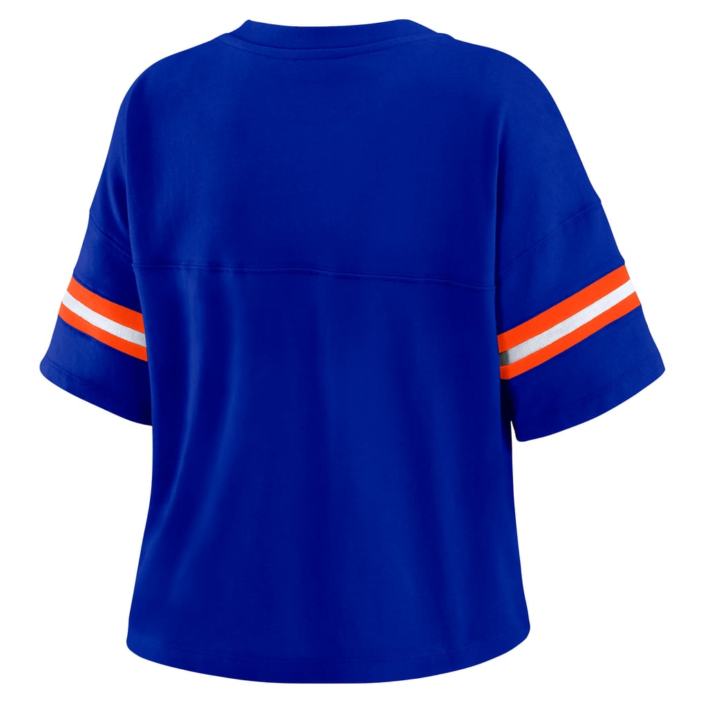 Women's WEAR by Erin Andrews Royal Denver Broncos Color Block Boxy V-Neck T-Shirt