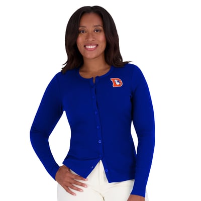  Denver Broncos WEAR by Erin Andrews Women's Ribbed Full-Button Cardigan Sweater - Royal