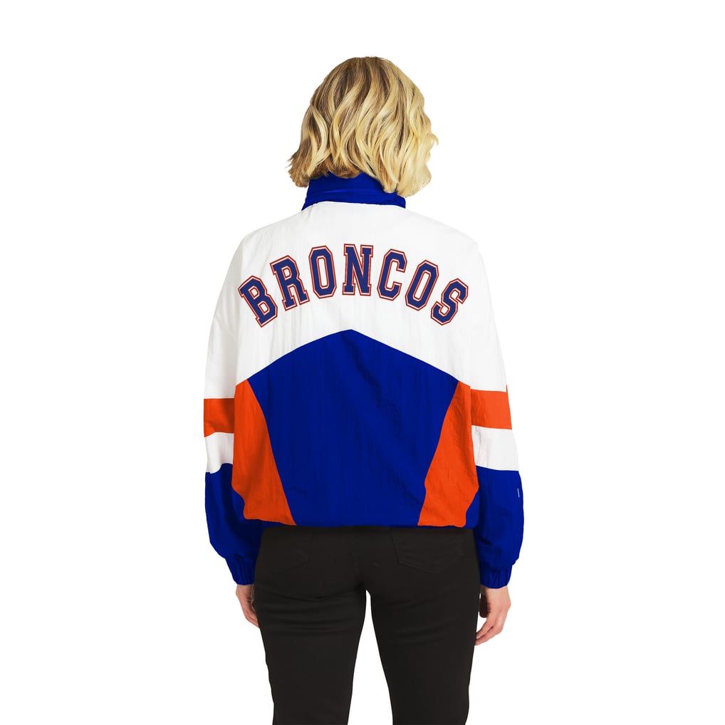Women's WEAR by Erin Andrews  White/Royal Denver Broncos Throwback Crinkle Full-Snap Hooded Windbreaker Jacket