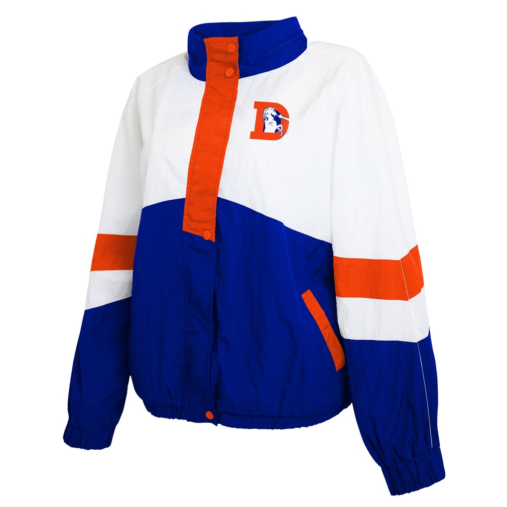 Women's WEAR by Erin Andrews  White/Royal Denver Broncos Throwback Crinkle Full-Snap Hooded Windbreaker Jacket