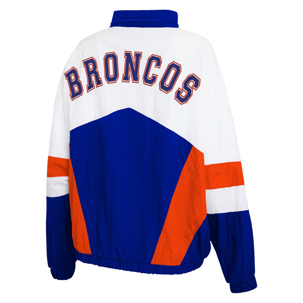 Women's WEAR by Erin Andrews  White/Royal Denver Broncos Throwback Crinkle Full-Snap Hooded Windbreaker Jacket