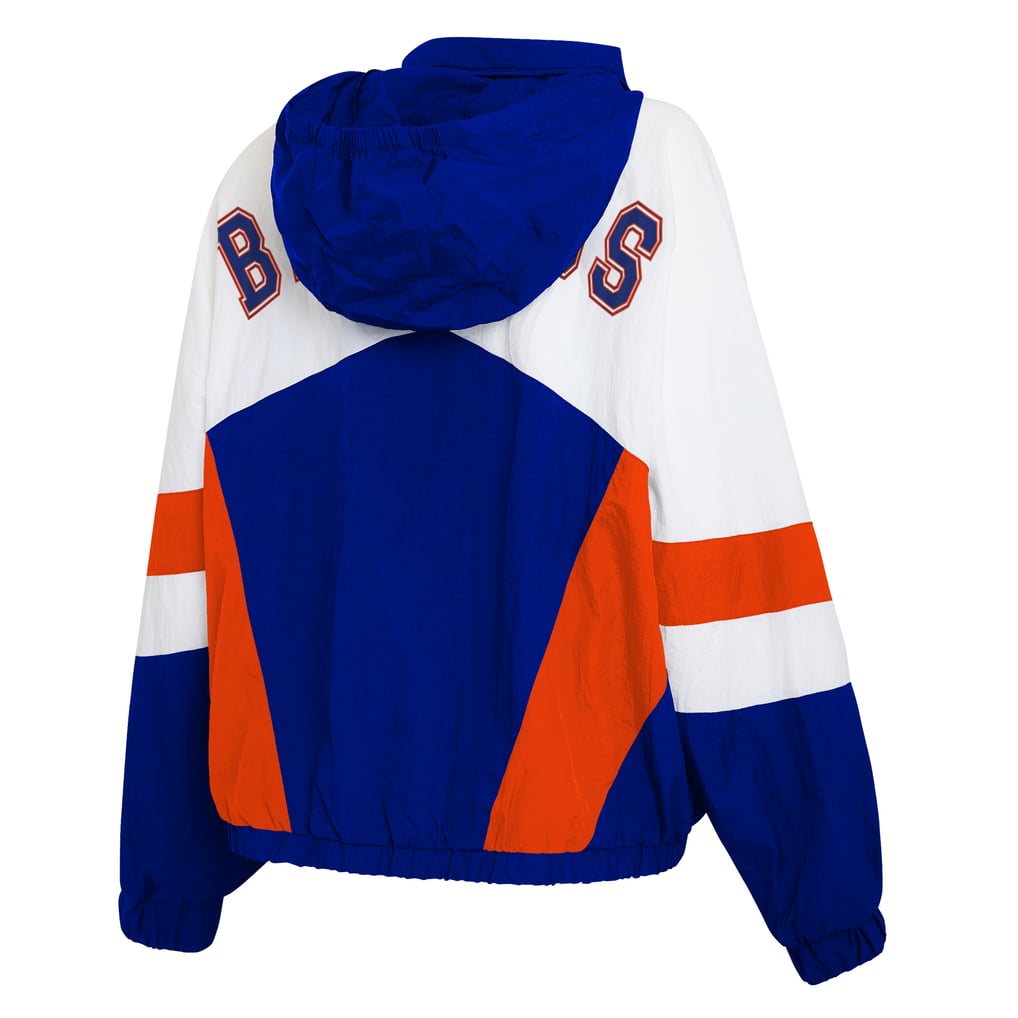 Women's WEAR by Erin Andrews  White/Royal Denver Broncos Throwback Crinkle Full-Snap Hooded Windbreaker Jacket