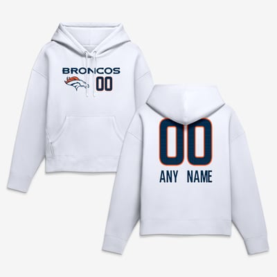 Denver Broncos Women's Touchdown Wordmark Personalized Name & Number Hoodie - White