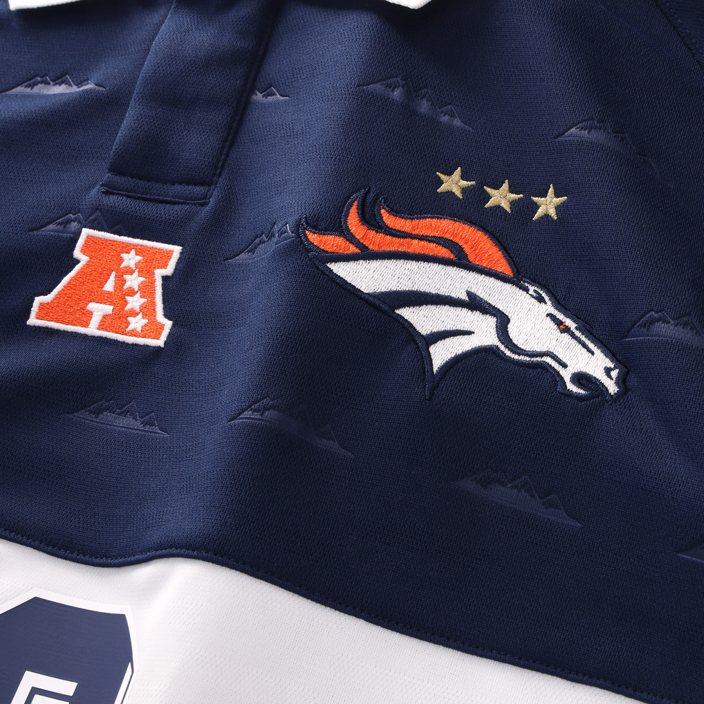 Youth Fanatics Navy Denver Broncos Football x Football Collared Fan Top
