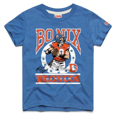 Bo Nix Denver Broncos Homage Youth Player Graphic Tri-Blend T-Shirt - Royal