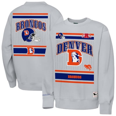  Denver Broncos Mitchell & Ness Youth Maxxed Out Fleece Fleece Crew Sweatshirt - Heather Gray