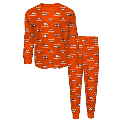 Denver Broncos Outerstuff Youth All-Over-Print Long Sleeve T-Shirt and Pants Sleep Set - Orange
