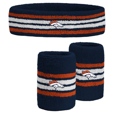  Denver Broncos PRO Compression Youth Team Stripe Three-Pack Headband and Wristbands Set - Navy