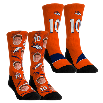 Bo Nix Denver Broncos Rock Em Youth Player Football Guy Two-Pack Crew Sock Set