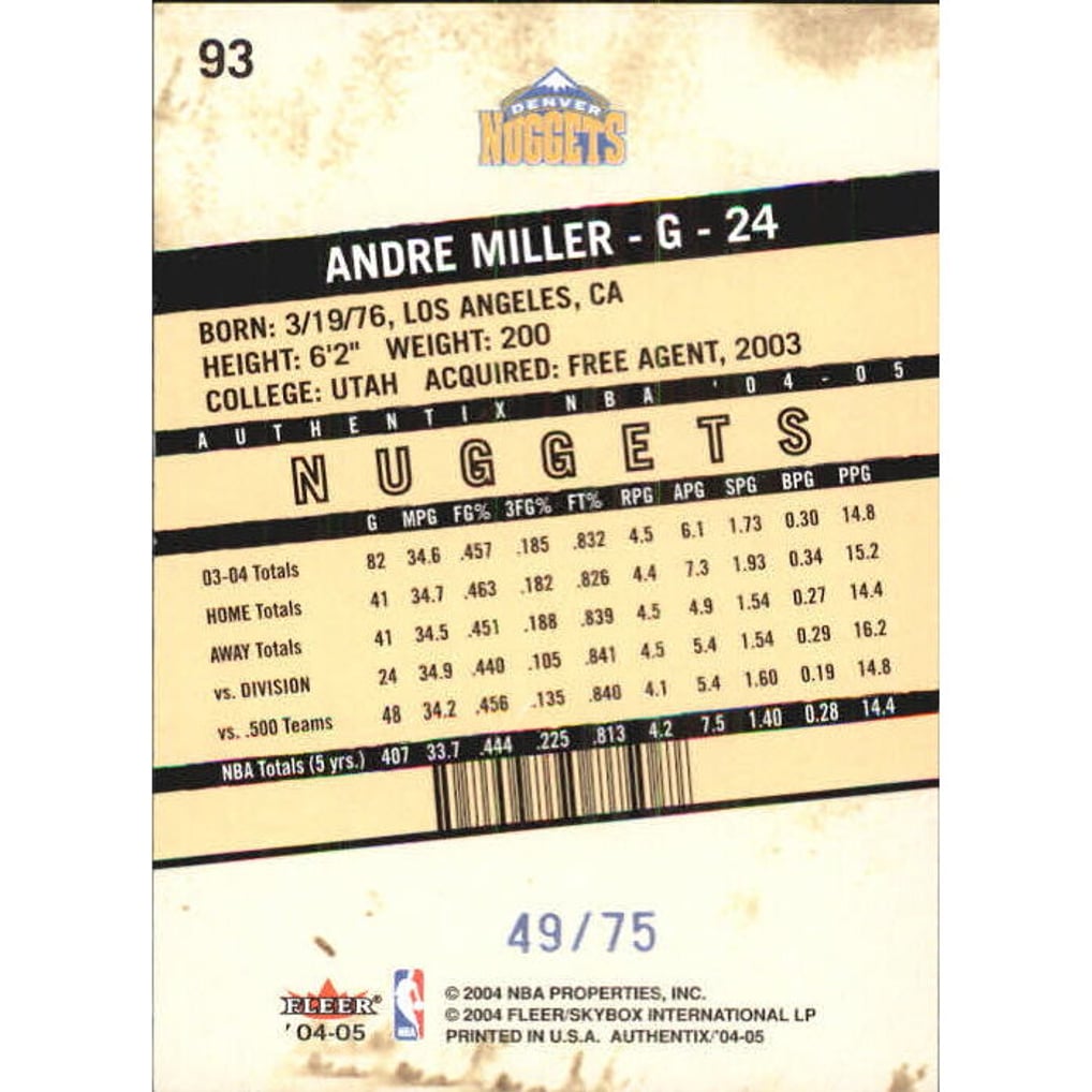 2004-05 Fleer Authentix Parallel 75 #93 Andre Miller