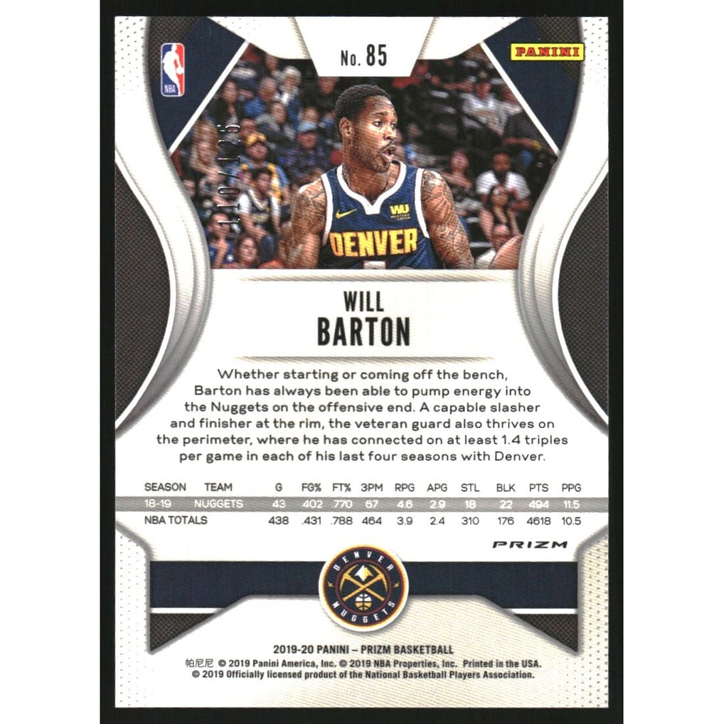 2019-20 Panini Prizm Prizms Fast Break Red #85 Will Barton