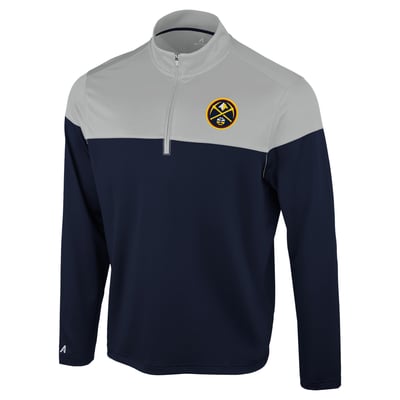 Denver Nuggets Antigua Hinder Quarter-Zip Pullover - Navy/Gray