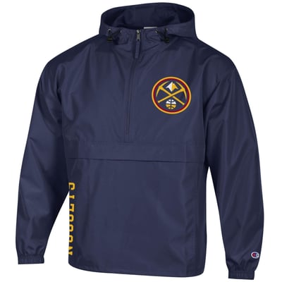  Denver Nuggets Champion Packable Lightweight Hooded Windbreaker Half-Zip Jacket - Navy