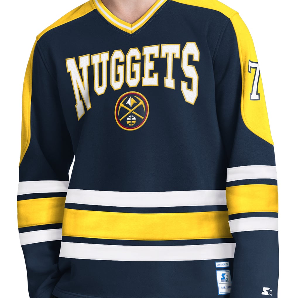 Men's Denver Nuggets Starter Navy Puck Drop Long Sleeve V-Neck T-Shirt