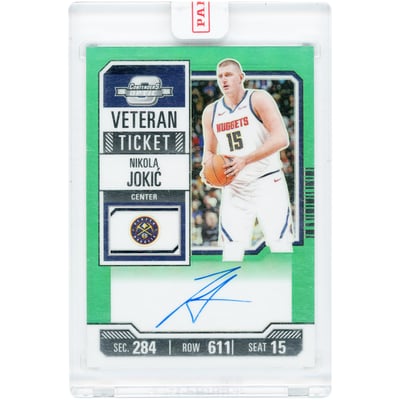 Nikola Jokić Denver Nuggets Autographed 2023-24 Panini Contenders Optic Veteran Ticket Green Prizm #VT-NKJ #35/35 Card