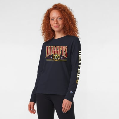 Denver Nuggets Champion Women's Long Sleeve Banner T-Shirt - Navy