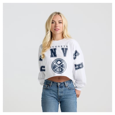 Denver Nuggets Fanatics Women's Spirit Jersey Cropped Long Sleeve T-Shirt - White