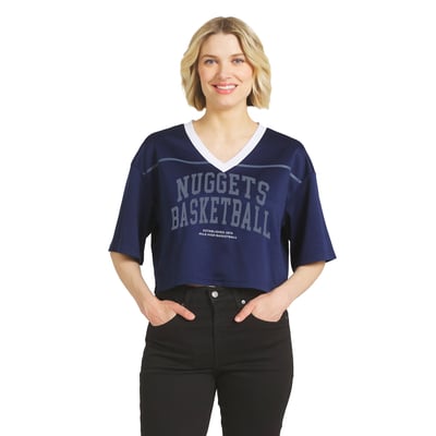  Denver Nuggets WEAR by Erin Andrews Women's Cropped Jersey T-Shirt - Navy
