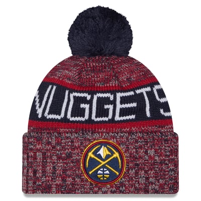 Denver Nuggets New Era Youth Tri-Color Cuffed Knit Hat with Pom - Navy