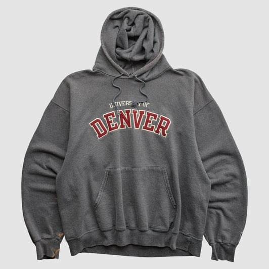 Denver Pioneers Champion 2000s Hooded Pullover Sweatshirt - Dark Heather Gray - XL by Fanatics Real Vintage