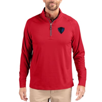  DePaul Blue Demons Cutter & Buck Soft Knit Stretch Raglan Quarter-Zip Pullover - Scarlet