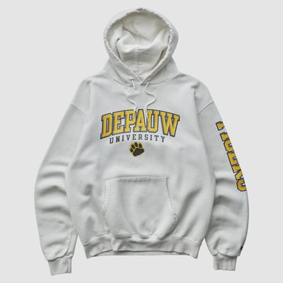 DePauw Tigers Champion 2000s Hooded Pullover Sweatshirt - White - XS by Fanatics Real Vintage