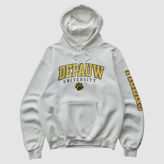 DePauw Tigers Champion 2000s Hooded Pullover Sweatshirt - White - XS by Fanatics Real Vintage