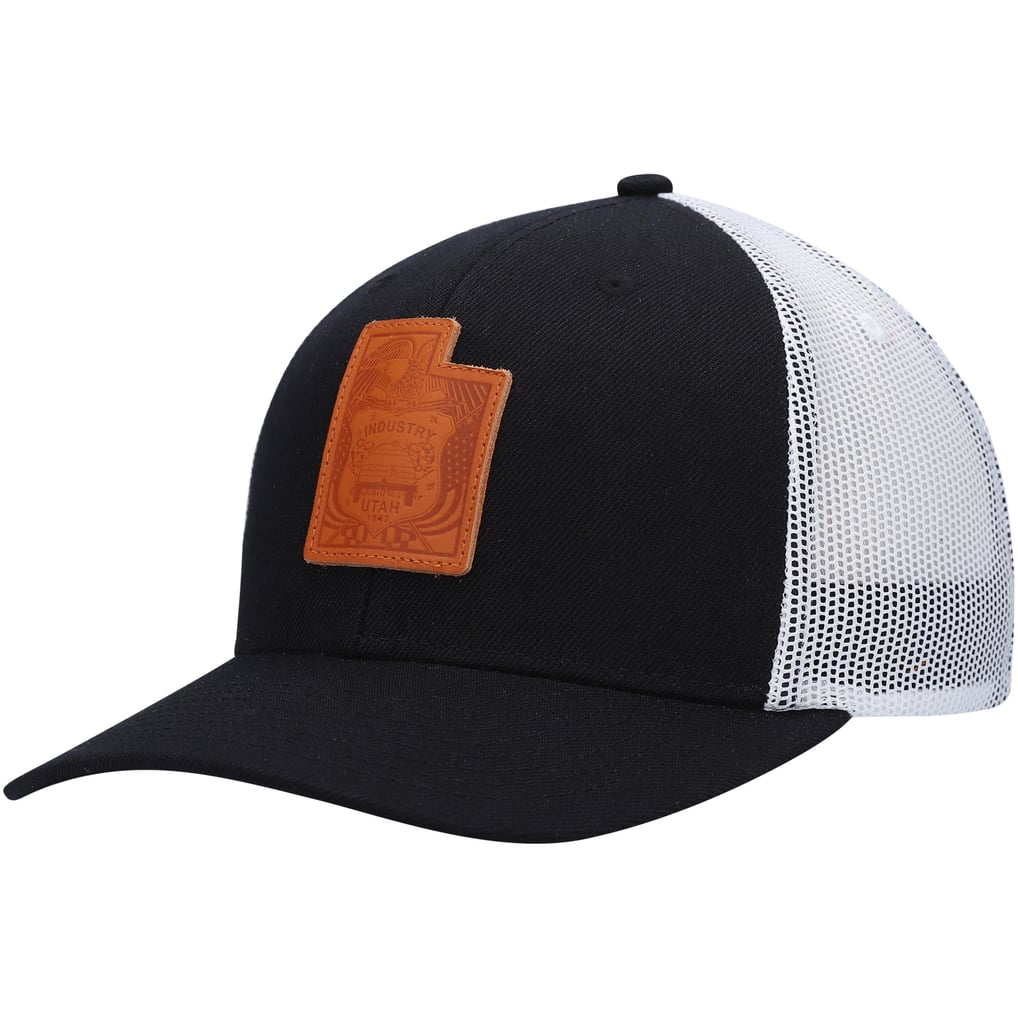 Utah Local Crowns Leather State Applique Trucker Snapback Hat - Black