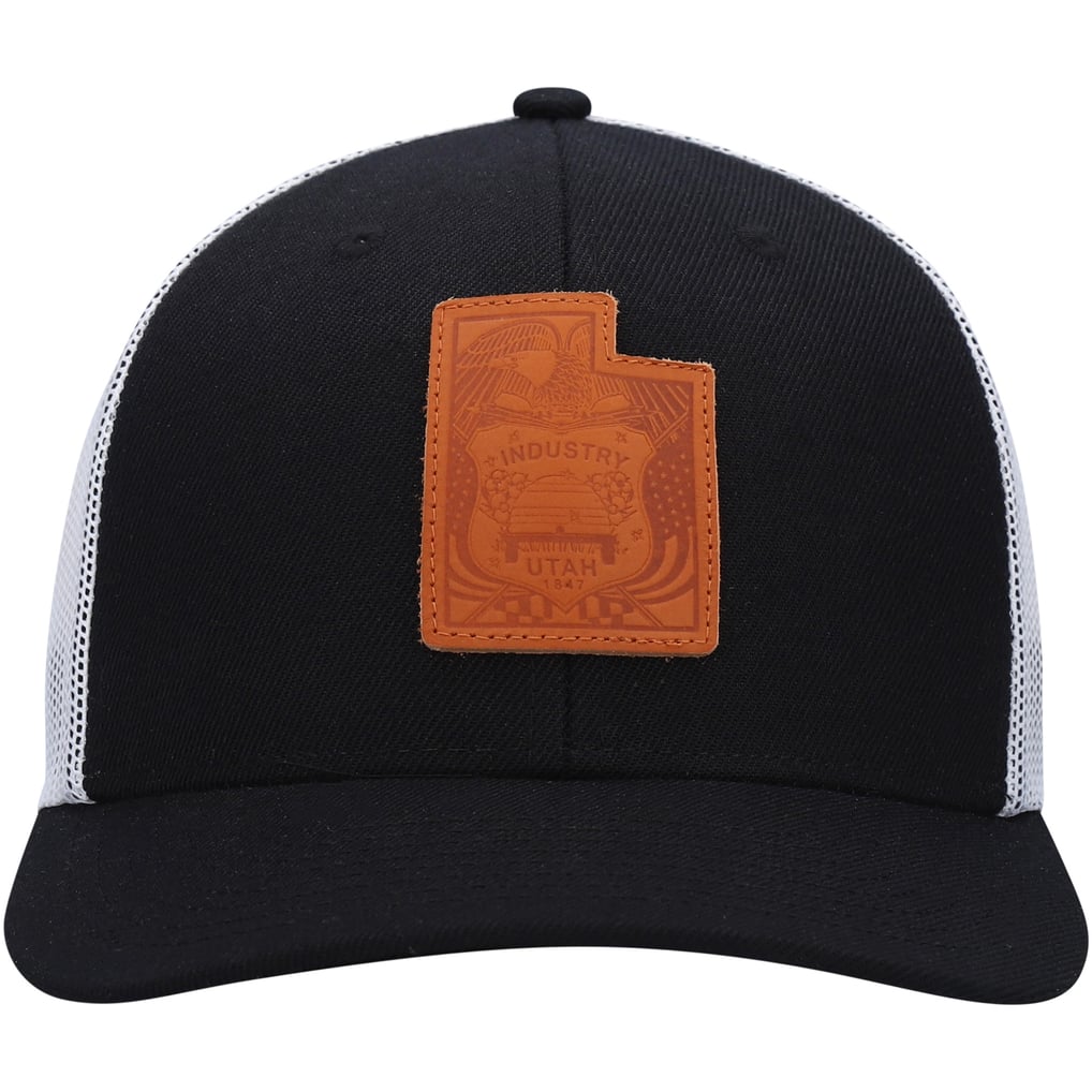 Utah Local Crowns Leather State Applique Trucker Snapback Hat - Black