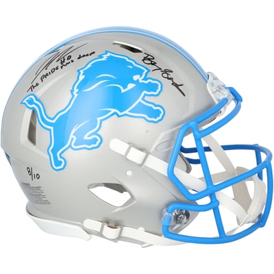 Barry Sanders & Jahmyr Gibbs Detroit Lions Autographed Fanatics Authentic Riddell Speed Authentic Helmet with "The Pride Runs Deep" Inscription - Limited Editon of 10