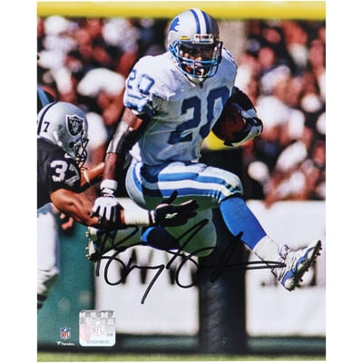 Barry Sanders Detroit Lions Autographed Fanatics Authentic 8" x 10" Hurdle vs. Raiders Photograph