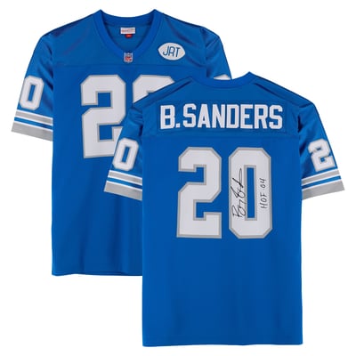 Barry Sanders Detroit Lions Autographed Fanatics Authentic Blue Mitchell & Ness 1991 Authentic Jersey with "HOF 04" Inscription