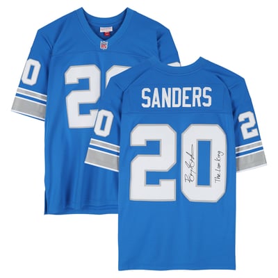Barry Sanders Detroit Lions Fanatics Authentic Autographed Mitchell & Ness Blue Replica Jersey with "Lion King" Inscription